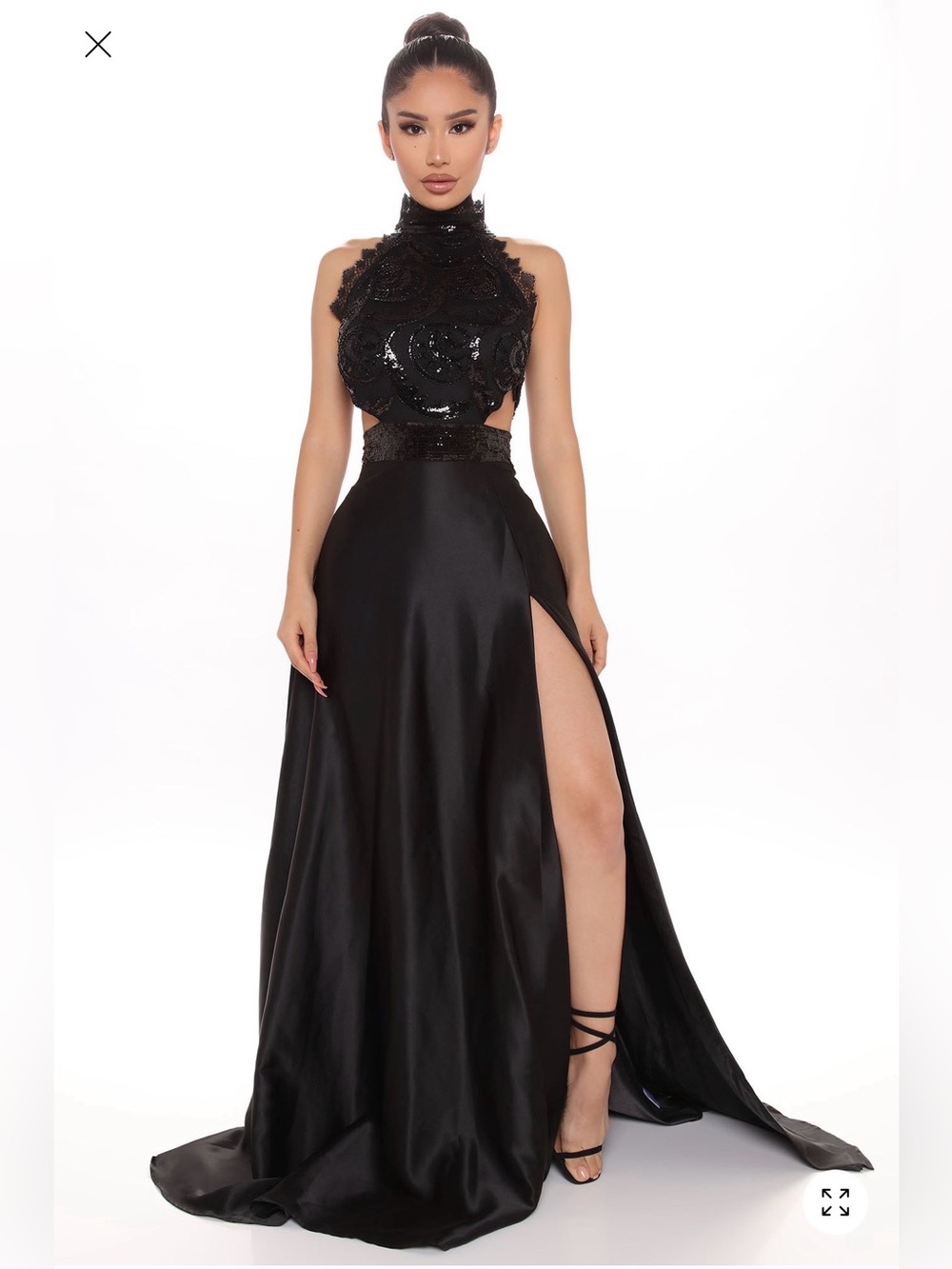Fashion Nova nwot Black Sequin Gown with Thigh Slit